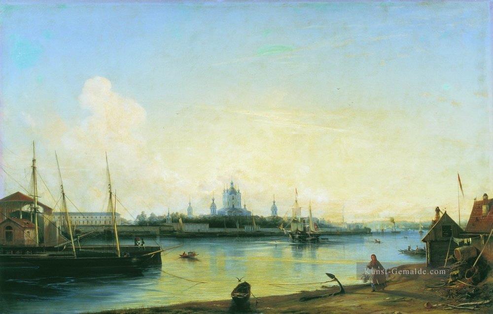 smolny von bolshaya okhta 1851 Alexey Bogolyubov Stadtbild Stadtszenen Ölgemälde